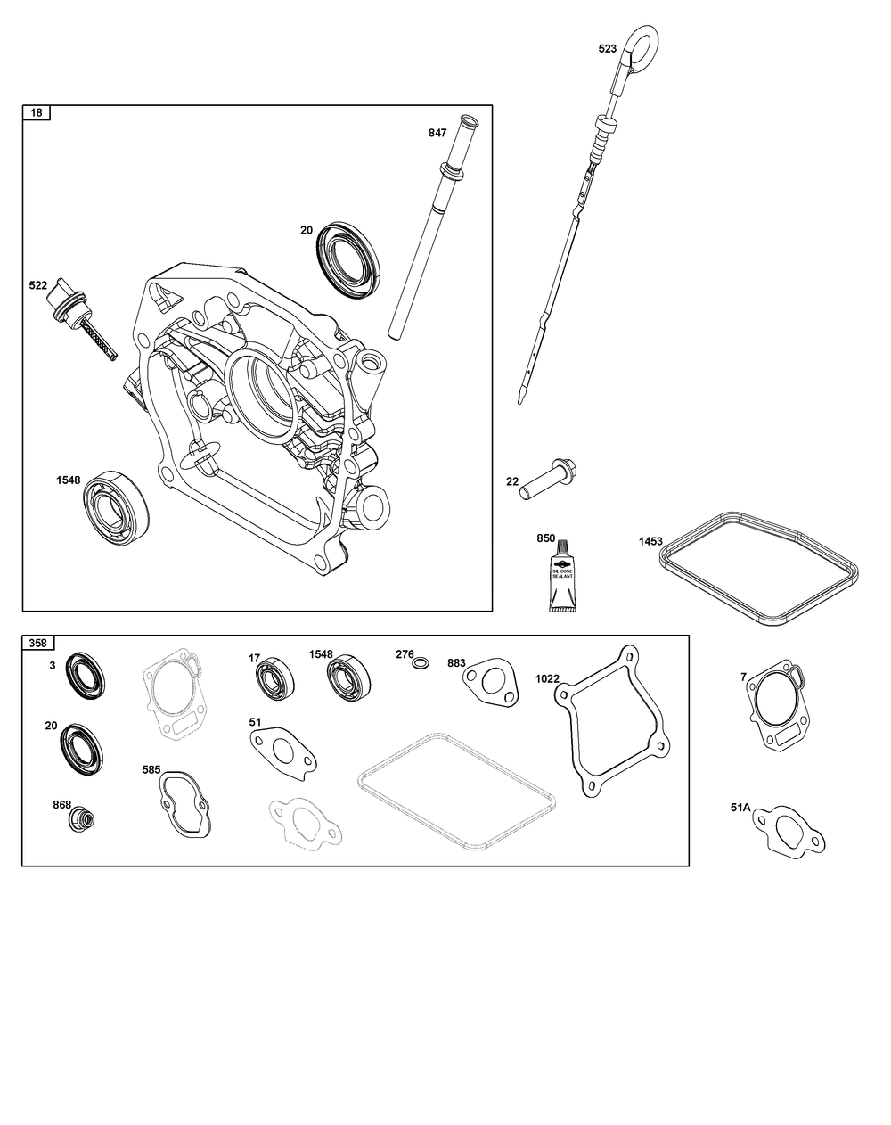 Crankcase Cover/Sump And Lubrication Group Diagram and Parts List for 10V336-0034-H7 100000 - 19Z999 Briggs and Stratton Engine
